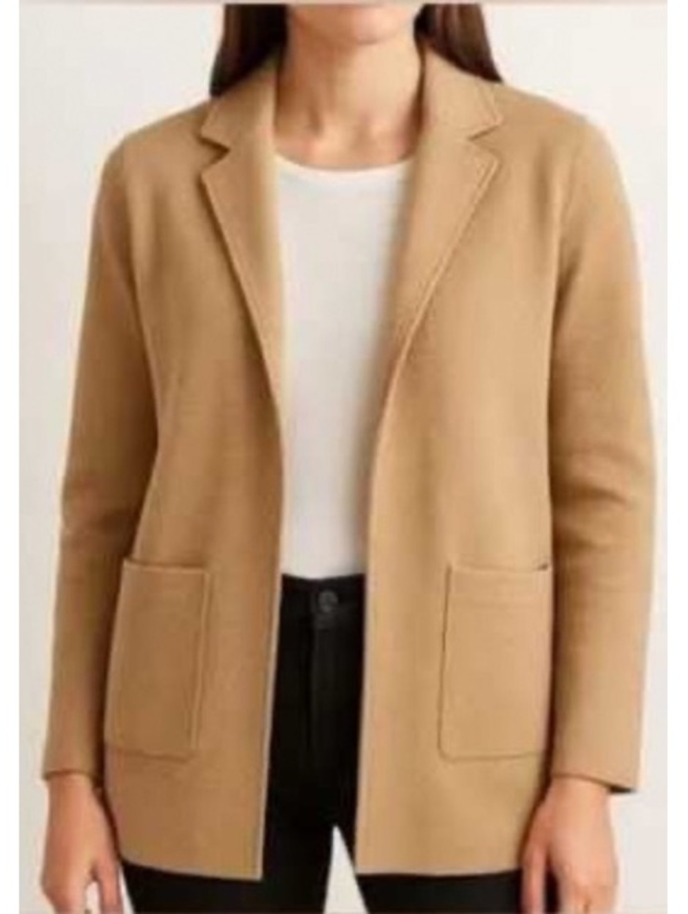J. Crew 365 Sophie Open-Front Camel Sweater Blazer